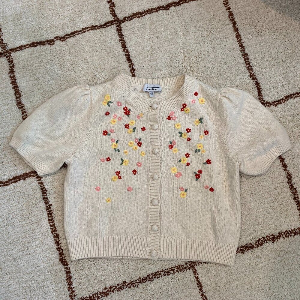 & Other Stories Wool Cotton Floral Embroidered Short Sleeve Knit Cardigan - sz M